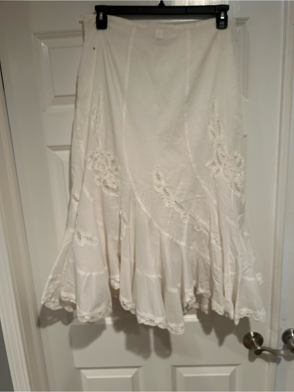 Midi White Lace-Detail Skirt